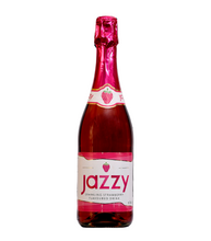 Bottle of 'Jazzy' sparkling strawberry-flavored drink on a white background