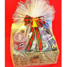 Elegant Christmas hamper with handwoven basket, tulle wrap, and festive bow