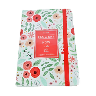 Simple floral patterned A5 notebook with a poopy red elastic holder