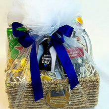 Luxury Father's Day hamper in Nigeria containing Desperados beer, Heineken beer, beer tankard, gourmet chili cashews, personalized notebook, pen set, bottle opener, and premium gift presentation.