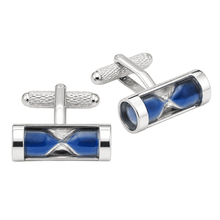 Silver and blue sand timer cufflinks