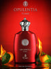 Opulentia Flame perfume bottle with fiery design on a red background