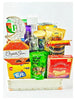 A selection of food items and other goods packaged in a white gift box, labeled as the Sabreen Selection Box.