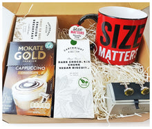 Smooth Start Gift Box. 
A box containing English breakfast tea from cartright & Butler, Luxury Biscuits by same, A box of Mokate gold Cappuccino, A XL size Pint Mug, A pair of Cufflinks by onyx Art and a long tip spoon. 