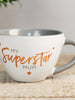 My Super Star Mum Cappucino Mug in white with grey handle with inscribed MY Superstar mum in copper colour. Perfect Birthday Gift or mothers day gift